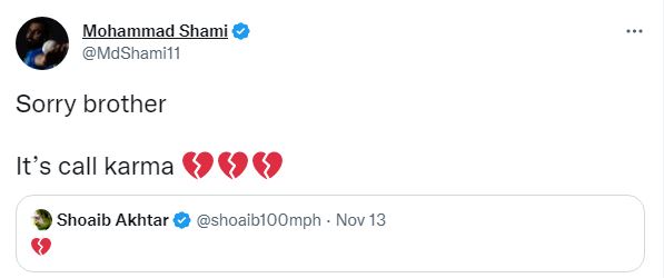Shahid afridi on mohammed shami karma tweet after pakistan lose