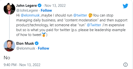 Musk declines former tech CEO offer to run Twitter for him
