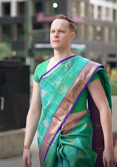 american men dress up saree for best friends wedding viral
