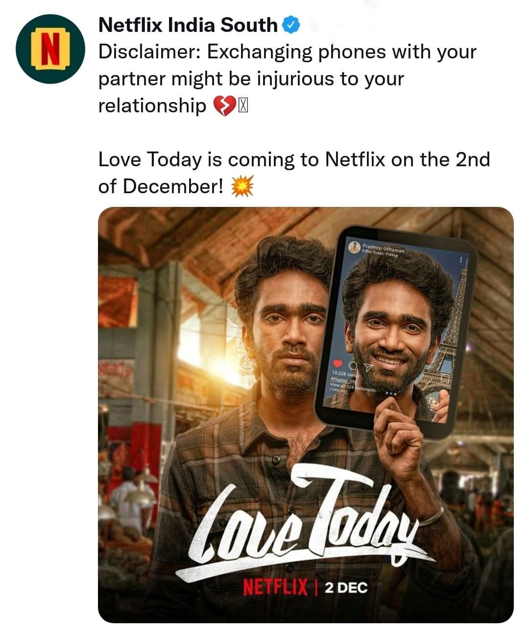 Pradeep Love Today Netflix OTT Release Date Announced