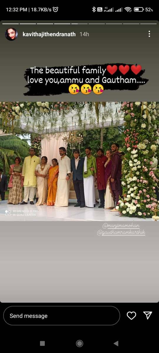 Manjima Mohan Gautam Karthik Family Photo in wedding