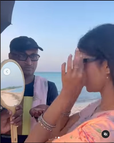 Malavika Mohanan in Maldives for shooting With Anend C Chandran 