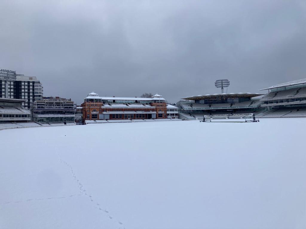 England Cricket Ground Kia Oval and Lords outfield Snow fall