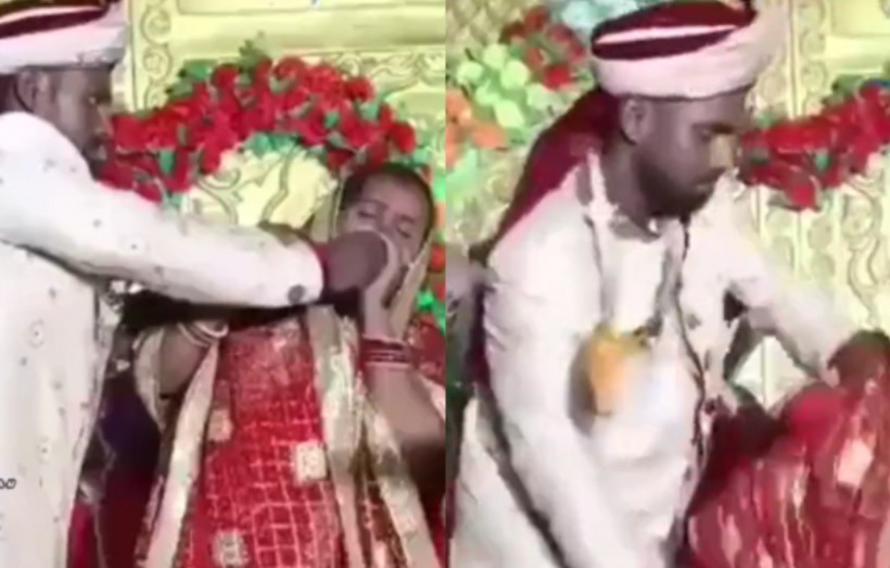 bride slaps groom in marriage event video round in social media