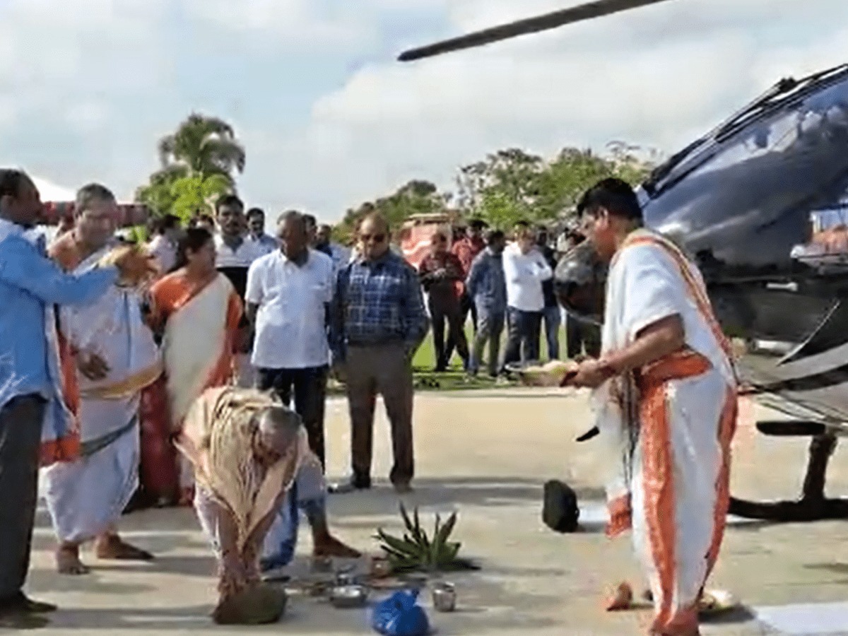Businessman Takes His New Helicopter To Temple For Vahan Puja
