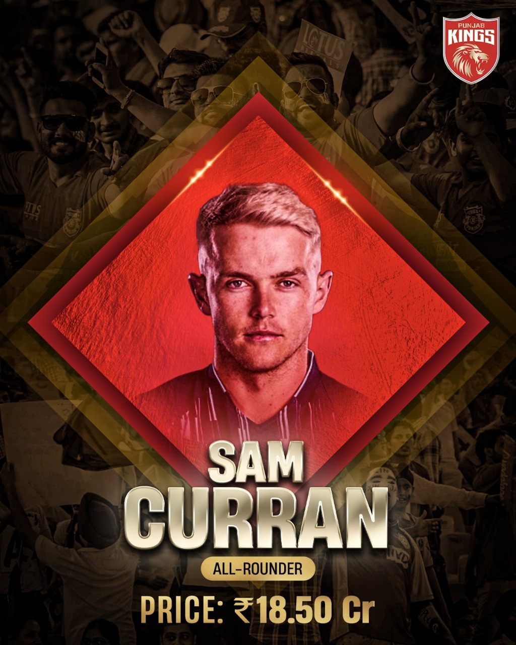 Sam Curran sold for punjab kings 185 millions create history