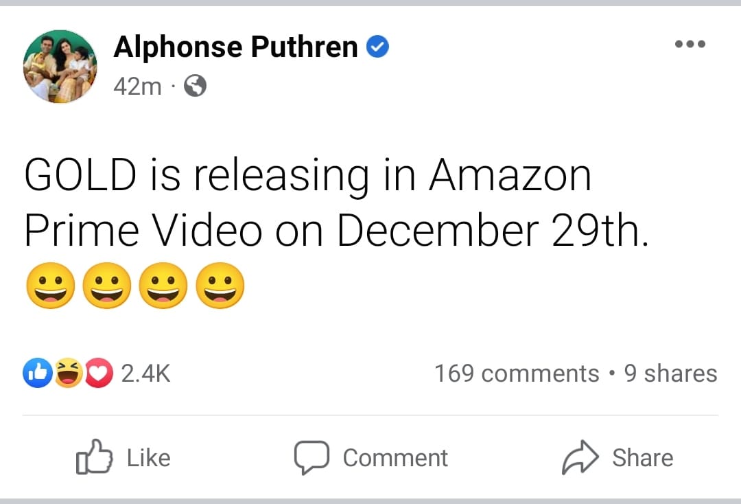 Alphonse Puthren Gold Movie OTT Release Date Announced