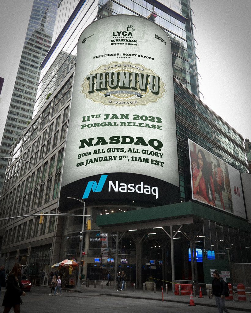 Ajith Kumar AK Thunivu Promotions on Newyork Times Square Nasdaq