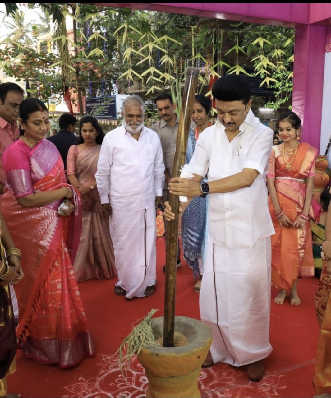 CM MK Stalin and his wife participate Pongal celebration in Kolathur 
