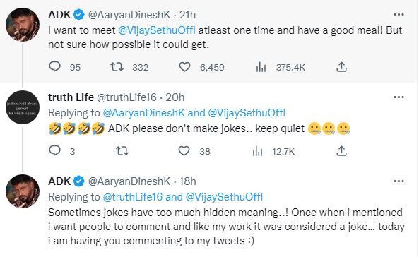 ADK reply to netizen comment in his tweet about vijay sethupathi