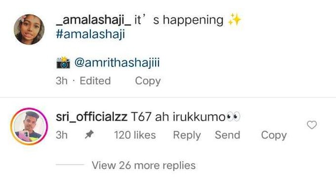 Fans Comment in Amala Shaji Instagram Post about Thalapathy 67