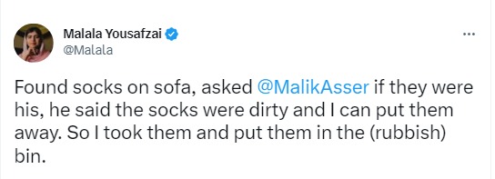 Malala Yousafzai tweet about her husband Asser Malik goes viral
