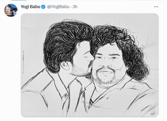 Actor Yogi Babu shares Drawing of himself and Vijay Goes Viral