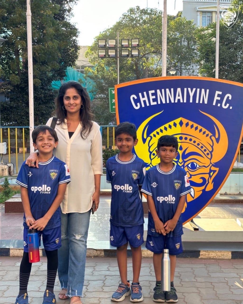 Shalini Ajithkumar with her son aadhvik at ISL Football Match