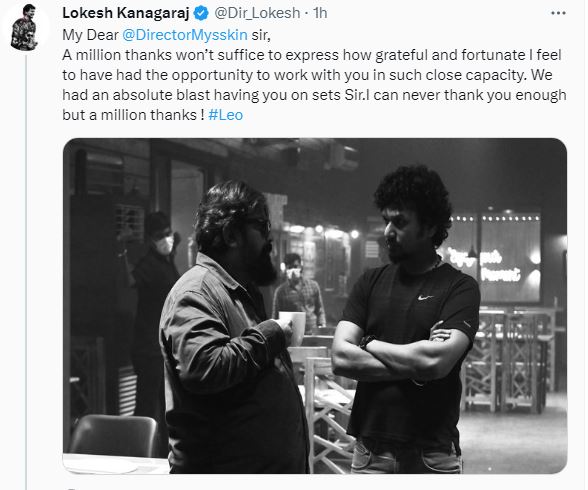Lokesh Kanagaraj thanks mysskin for his presence in leo movie