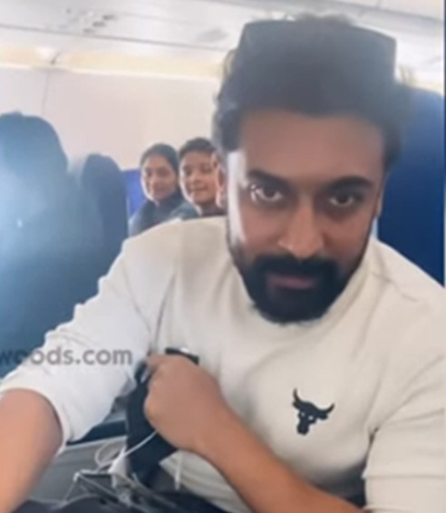 Actor Surya take video with his fan during flight travel 