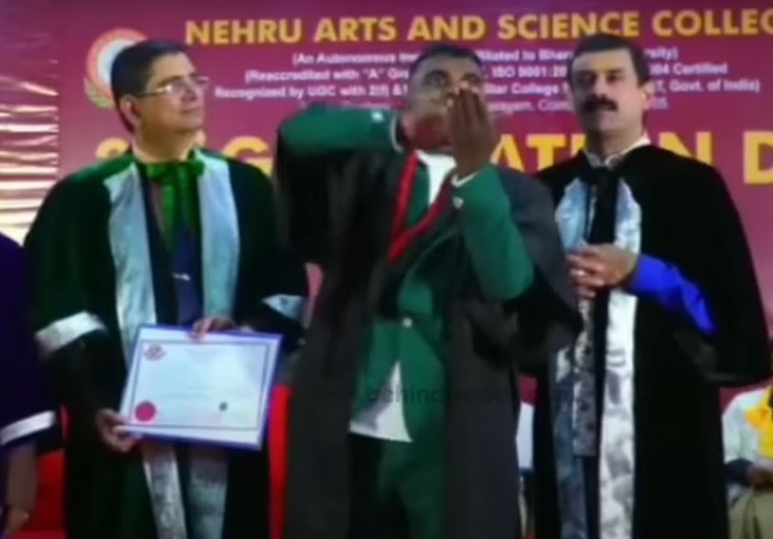 Student ranjithame style flying kiss in graduation speech