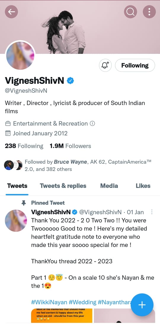 Vignesh Shivan Twitter account was hacked by hackers