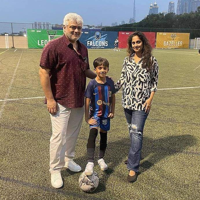 Ajith Kumar AK with His Son Advik in Dubai Football Ground