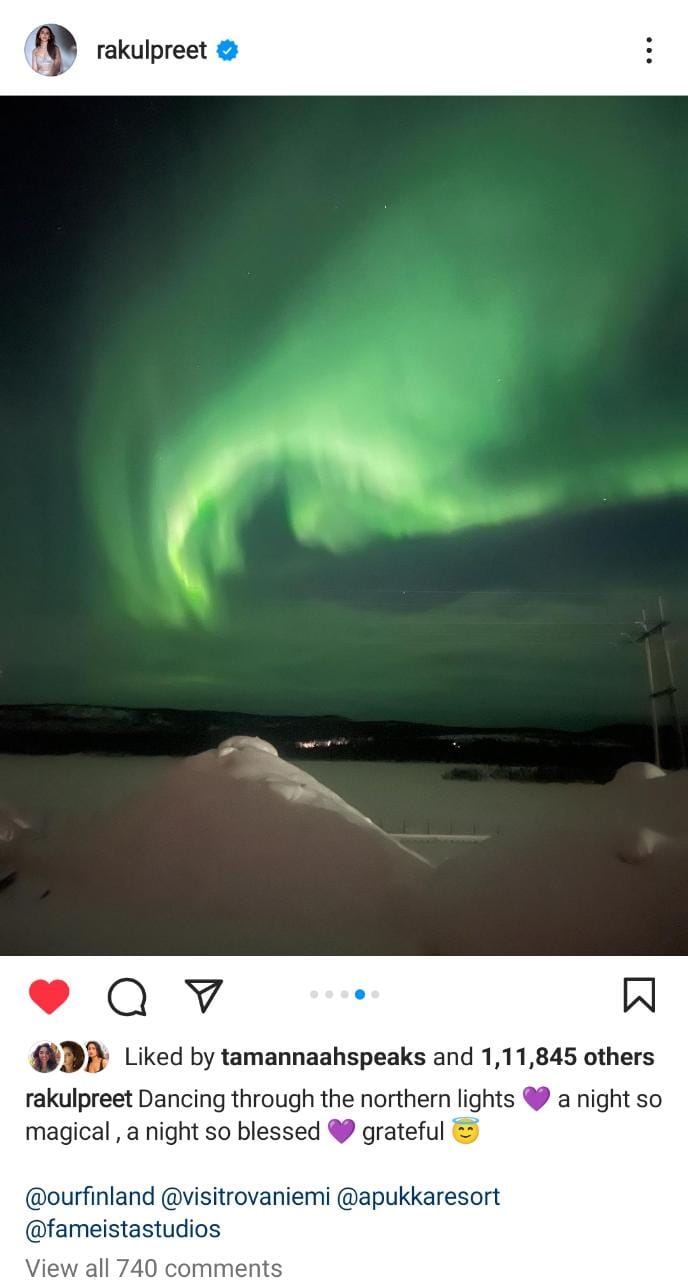 Rakul Preet Singh at Finland Northern Lights viral photos 