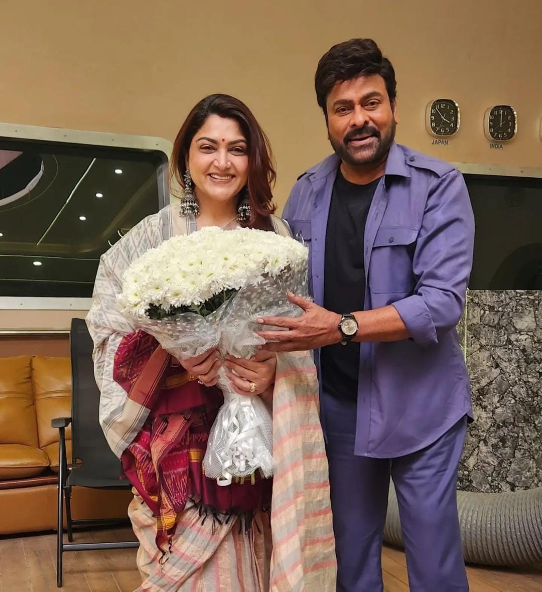 Chiranjeevi surprises Kushboo for Member of NCW viral photos 