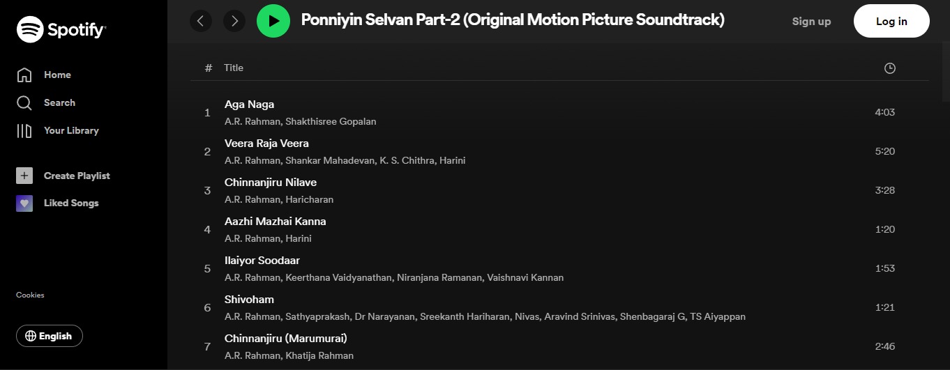 Ponniyin Selvan PS2 AR Rahman Audio Songs Released